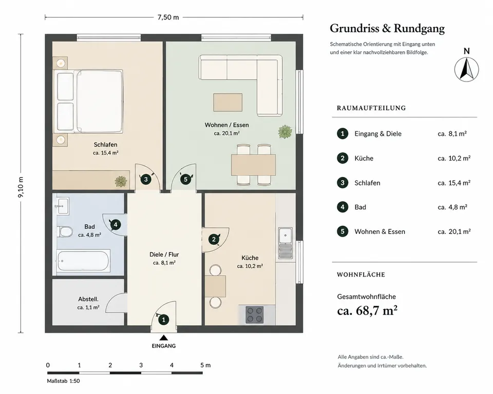 Schematischer 2D-Grundriss als Orientierungsbeispiel